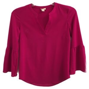 J CREW Top SZ XXS Rose Pink V neck ruffle sleeves